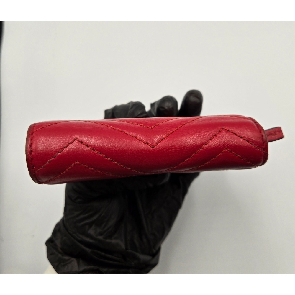 Gucci Marmont Red Leather Card Case Wallet Chevron Bifold Authentic - Picture 5 of 12